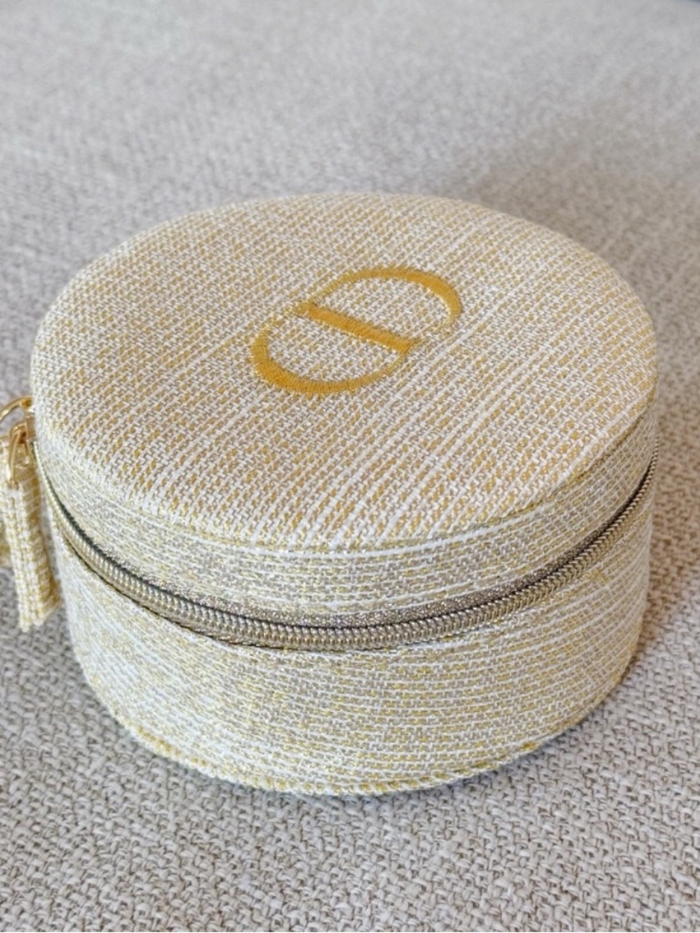 Dior Round Travel Case in Pale Yellow with Gold Logo